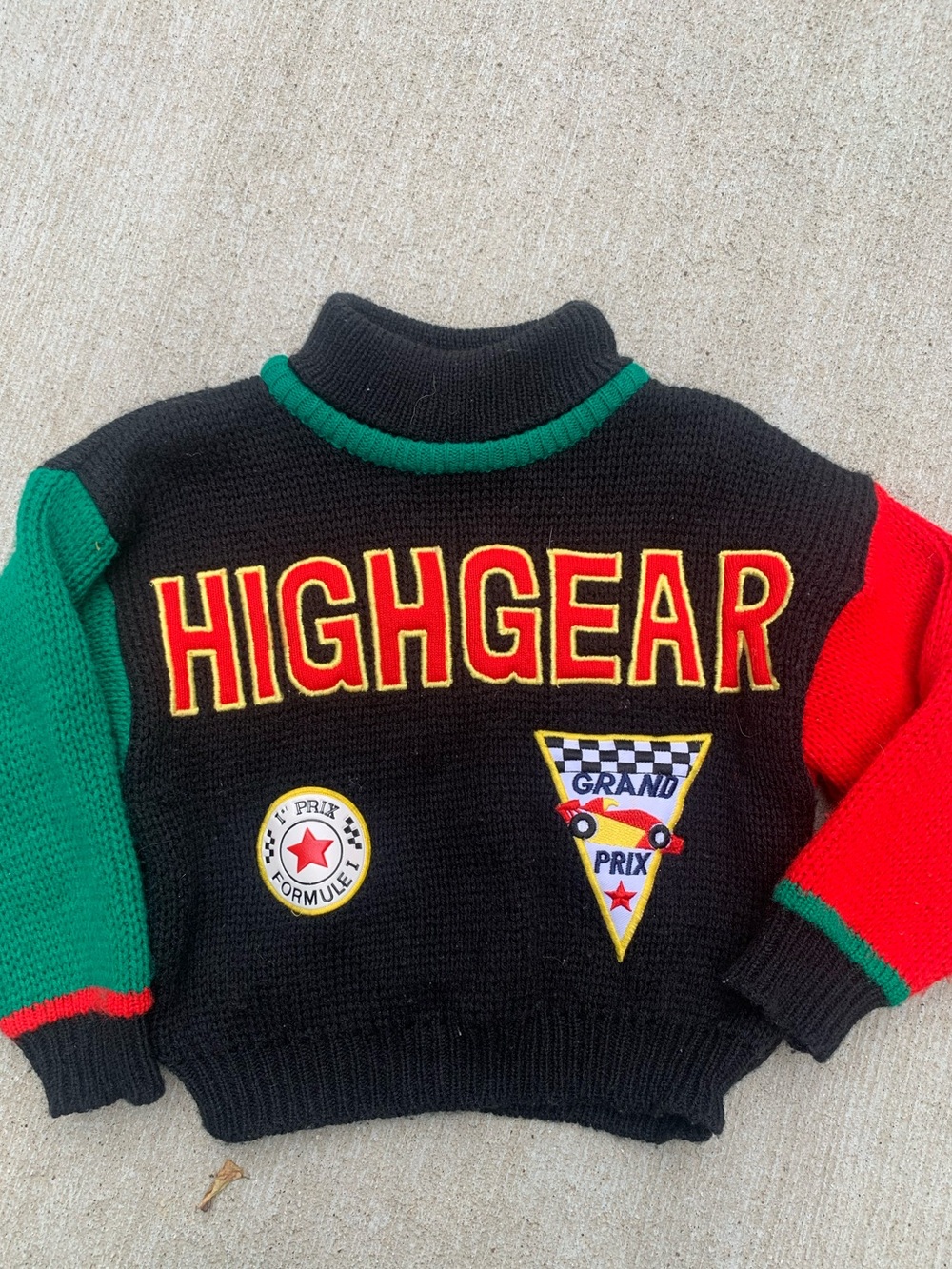 VINTAGE 80s Highgear Grand Prix Colorblock Kids Sweater Racer Formula 1 2T